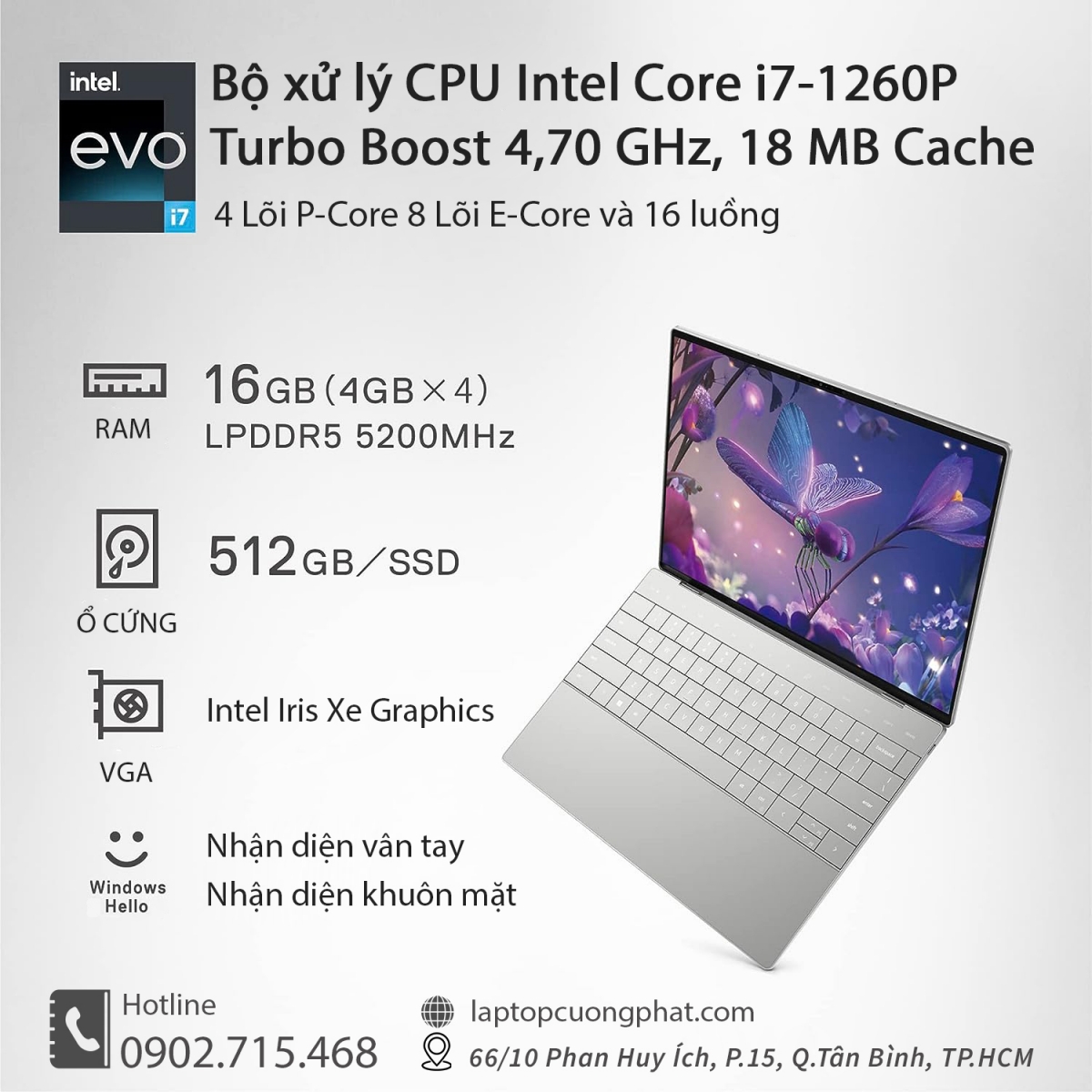Dell XPS 13 9320 i7-1260P Ram 16GB SSD 512GB 13.4 Inch 3.5K(3456 × 2160) OLED Cảm Ứng